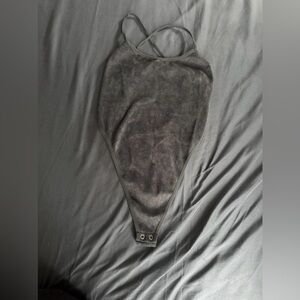 Fashion Nova Charcoal Gray Ribbed Tank Bodysuit